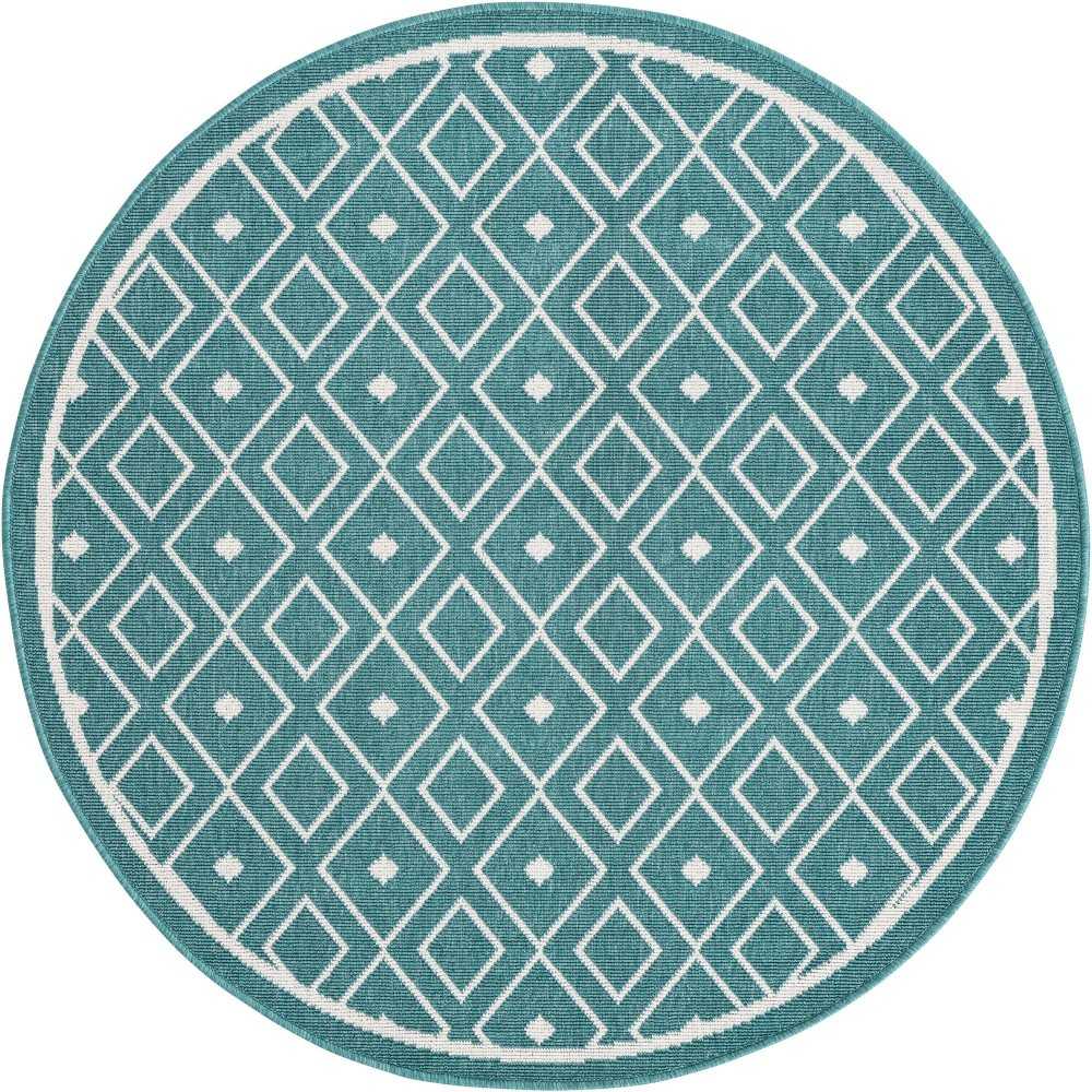 Rug Unique Loom Outdoor Trellis Teal Round 4' 0 x 4' 0