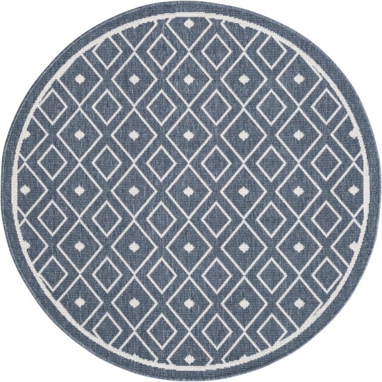 Rug Unique Loom Outdoor Trellis Navy Blue Round 4' 0 x 4' 0