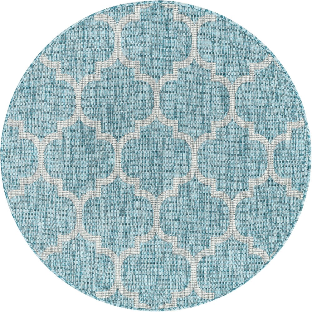 Rug Unique Loom Outdoor Trellis Aquamarine Round 4' 0 x 4' 0