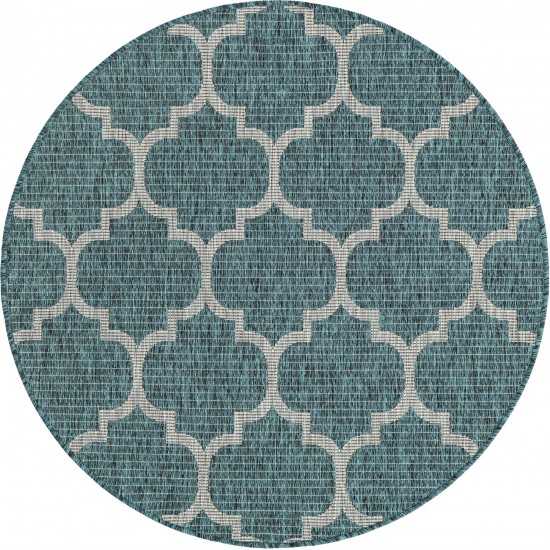 Rug Unique Loom Outdoor Trellis Teal Round 4' 0 x 4' 0