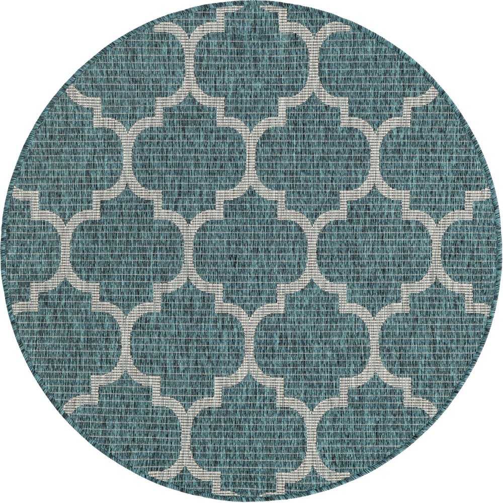 Rug Unique Loom Outdoor Trellis Teal Round 4' 0 x 4' 0