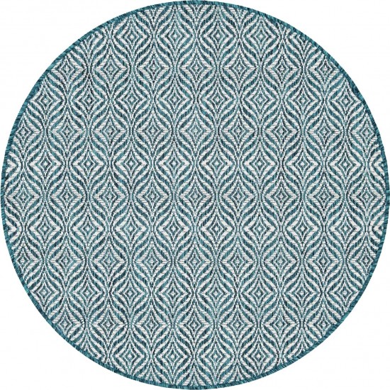 Rug Unique Loom Outdoor Trellis Teal Round 4' 0 x 4' 0