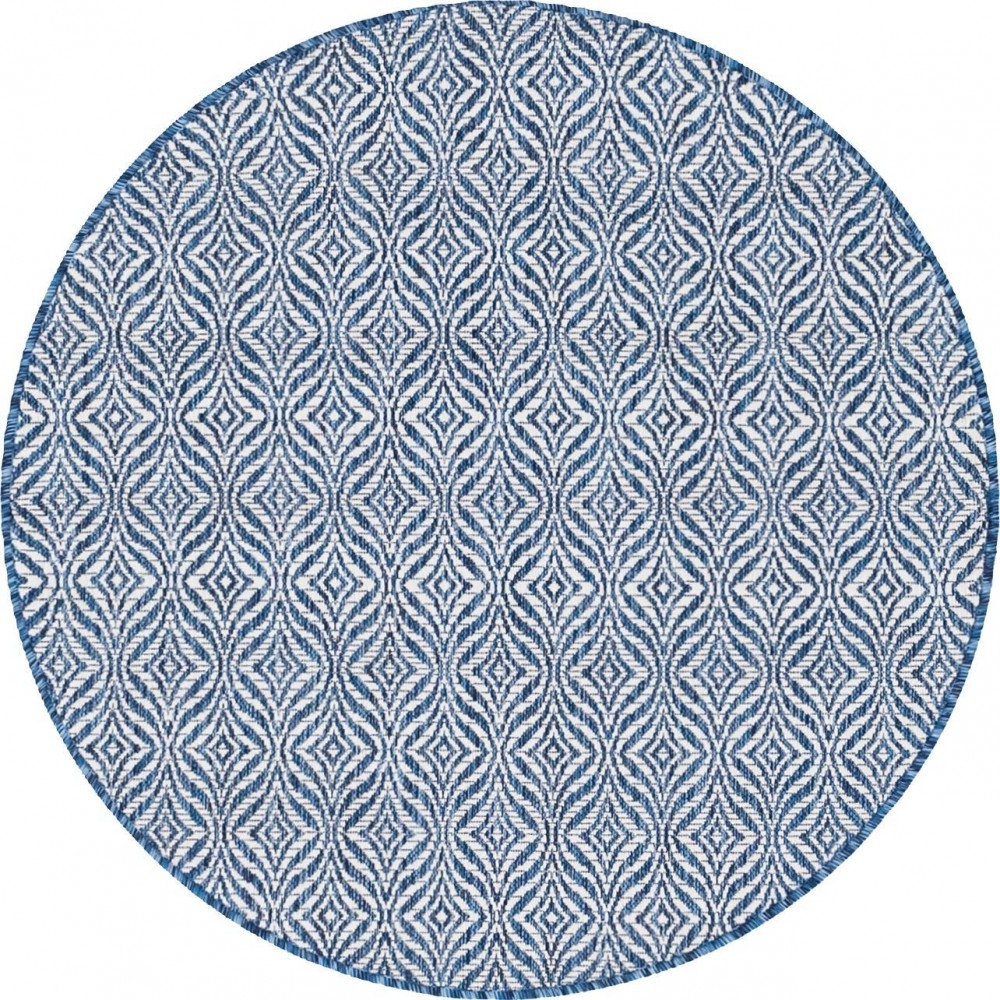 Rug Unique Loom Outdoor Trellis Navy Blue Round 4' 0 x 4' 0