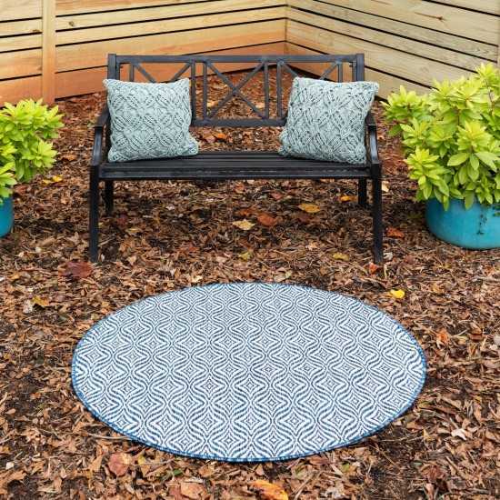 Rug Unique Loom Outdoor Trellis Navy Blue Round 4' 0 x 4' 0