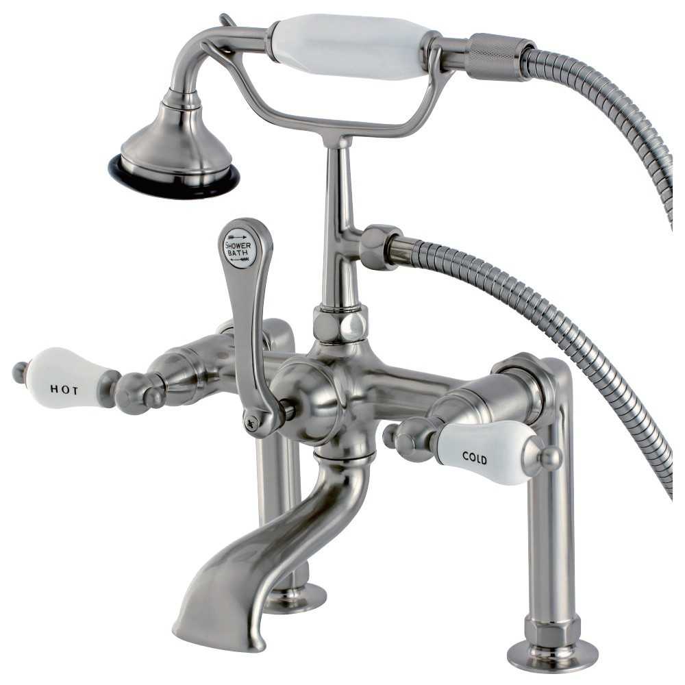 Kingston Brass Auqa Vintage Deck Mount Clawfoot Tub Faucet, Brushed Nickel