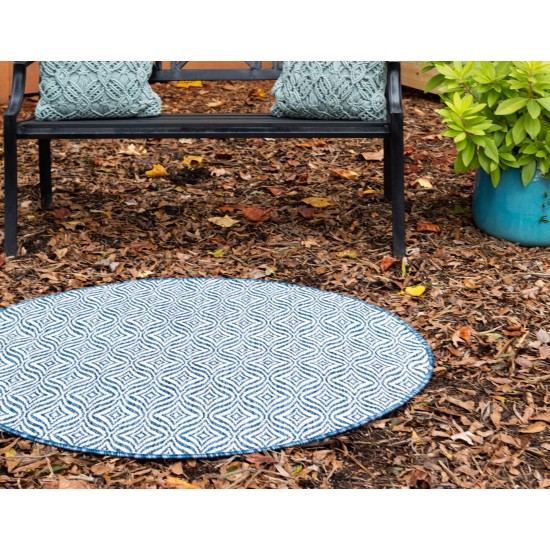 Rug Unique Loom Outdoor Trellis Navy Blue Round 4' 0 x 4' 0