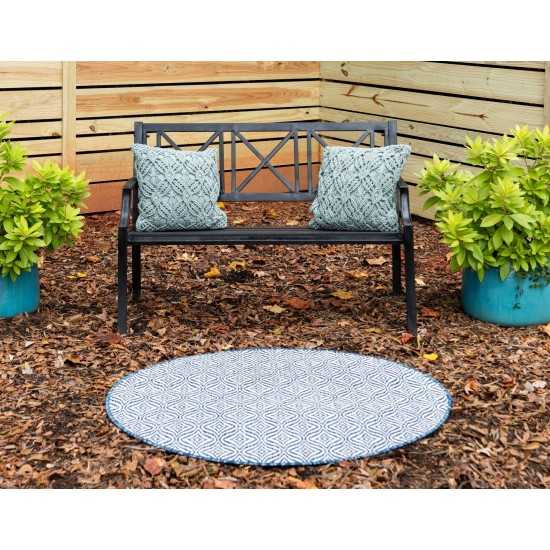 Rug Unique Loom Outdoor Trellis Navy Blue Round 4' 0 x 4' 0