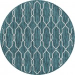 Rug Unique Loom Outdoor Trellis Teal Round 4' 0 x 4' 0