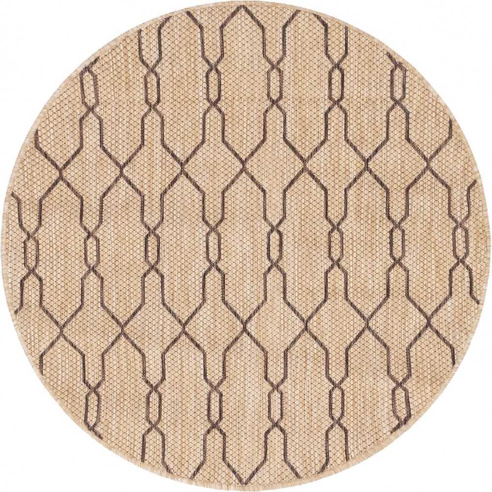 Rug Unique Loom Outdoor Trellis Tan Round 4' 0 x 4' 0