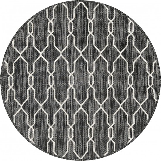 Rug Unique Loom Outdoor Trellis Charcoal Round 4' 0 x 4' 0