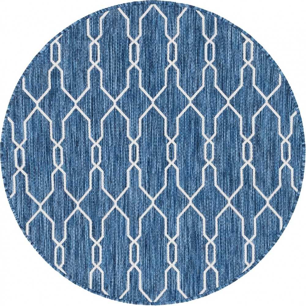 Rug Unique Loom Outdoor Trellis Navy Blue Round 4' 0 x 4' 0