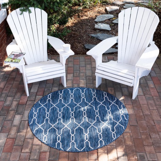 Rug Unique Loom Outdoor Trellis Navy Blue Round 4' 0 x 4' 0