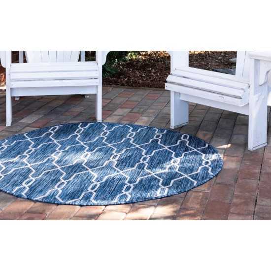 Rug Unique Loom Outdoor Trellis Navy Blue Round 4' 0 x 4' 0