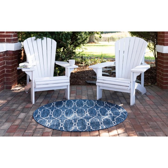 Rug Unique Loom Outdoor Trellis Navy Blue Round 4' 0 x 4' 0