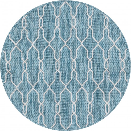 Rug Unique Loom Outdoor Trellis Blue Round 4' 0 x 4' 0