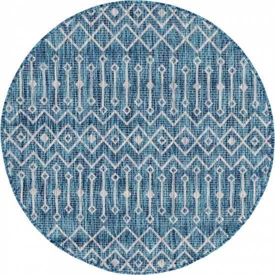 Rug Unique Loom Outdoor Trellis Teal Round 4' 0 x 4' 0