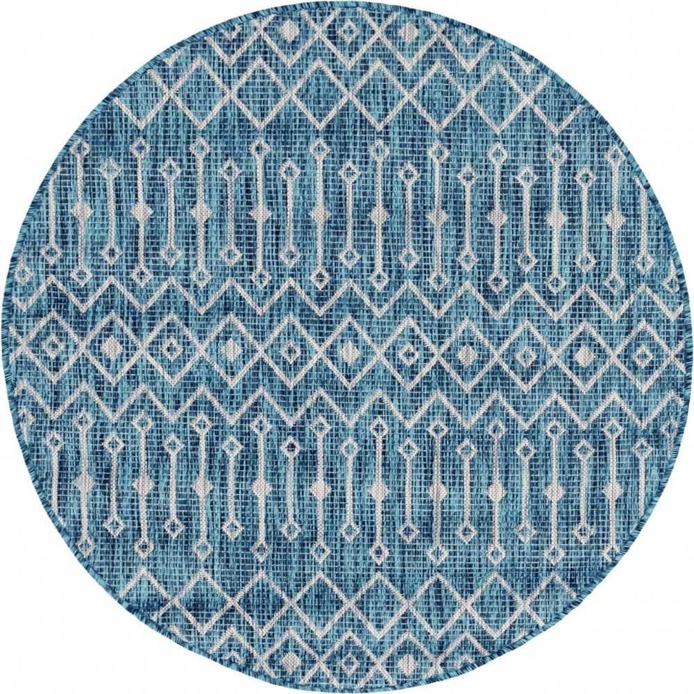 Rug Unique Loom Outdoor Trellis Teal Round 4' 0 x 4' 0