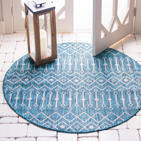 Rug Unique Loom Outdoor Trellis Teal Round 4' 0 x 4' 0