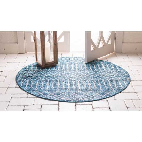 Rug Unique Loom Outdoor Trellis Teal Round 4' 0 x 4' 0