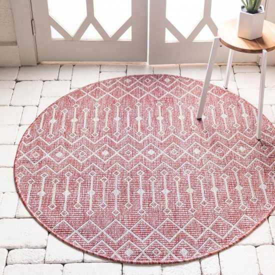 Rug Unique Loom Outdoor Trellis Rust Red Round 4' 0 x 4' 0