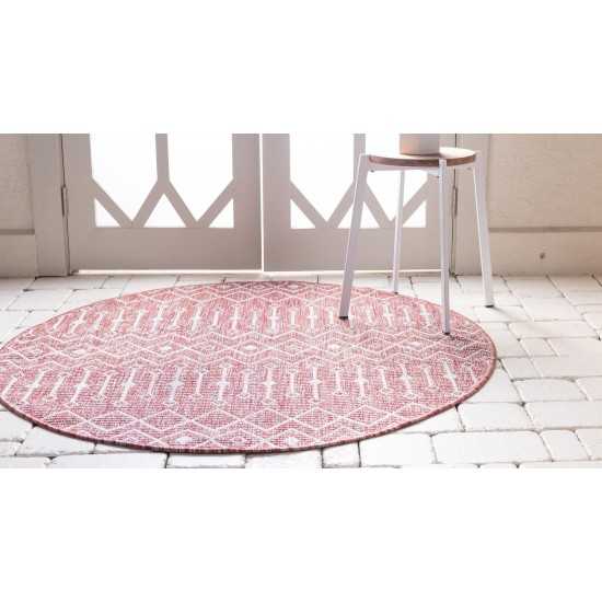 Rug Unique Loom Outdoor Trellis Rust Red Round 4' 0 x 4' 0