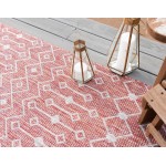 Rug Unique Loom Outdoor Trellis Rust Red Round 4' 0 x 4' 0