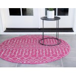 Rug Unique Loom Outdoor Trellis Pink Round 4' 0 x 4' 0