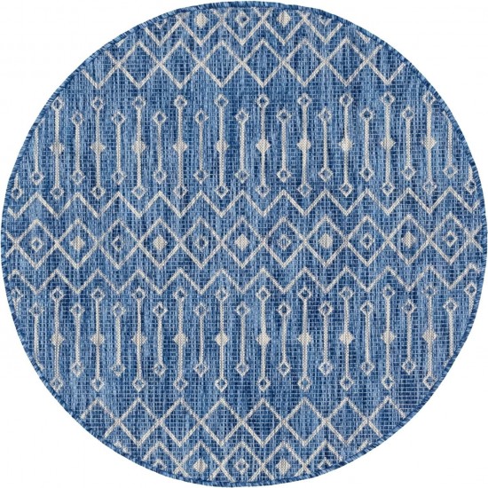 Rug Unique Loom Outdoor Trellis Blue Round 4' 0 x 4' 0