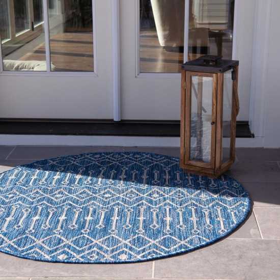Rug Unique Loom Outdoor Trellis Blue Round 4' 0 x 4' 0