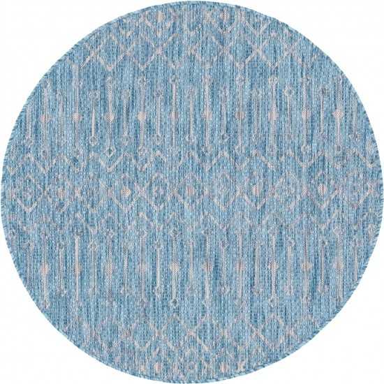 Rug Unique Loom Outdoor Trellis Aqua Blue Round 4' 0 x 4' 0