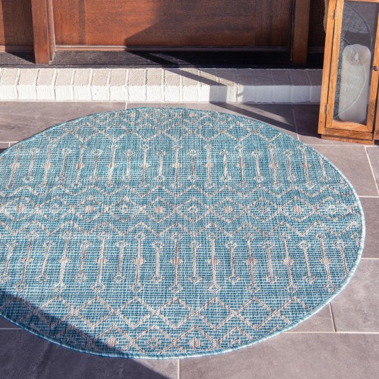 Rug Unique Loom Outdoor Trellis Aqua Blue Round 4' 0 x 4' 0