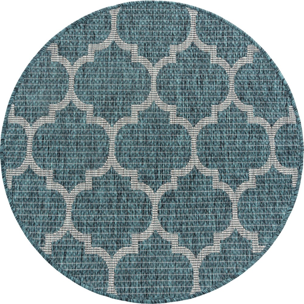 Rug Unique Loom Outdoor Trellis Teal Round 3' 3 x 3' 3