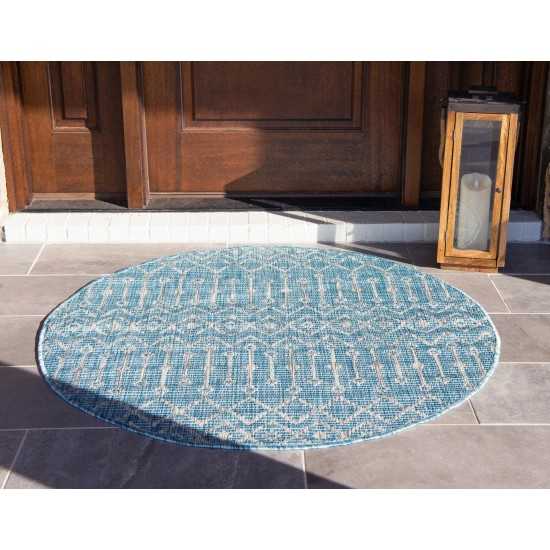 Rug Unique Loom Outdoor Trellis Aqua Blue Round 3' 3 x 3' 3