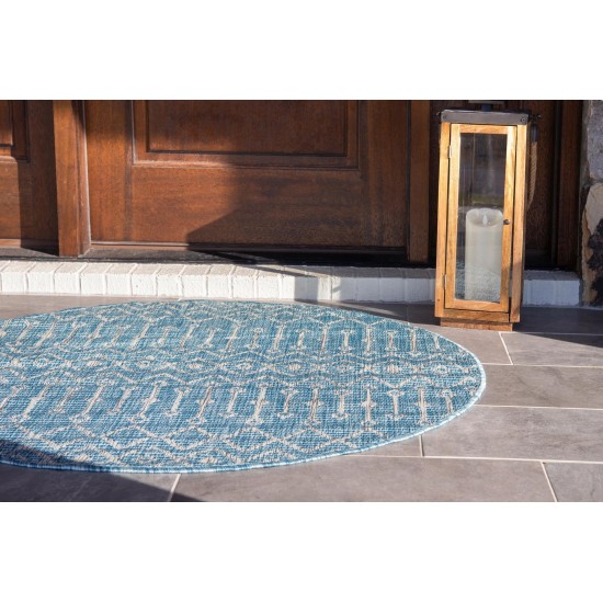 Rug Unique Loom Outdoor Trellis Aqua Blue Round 3' 3 x 3' 3