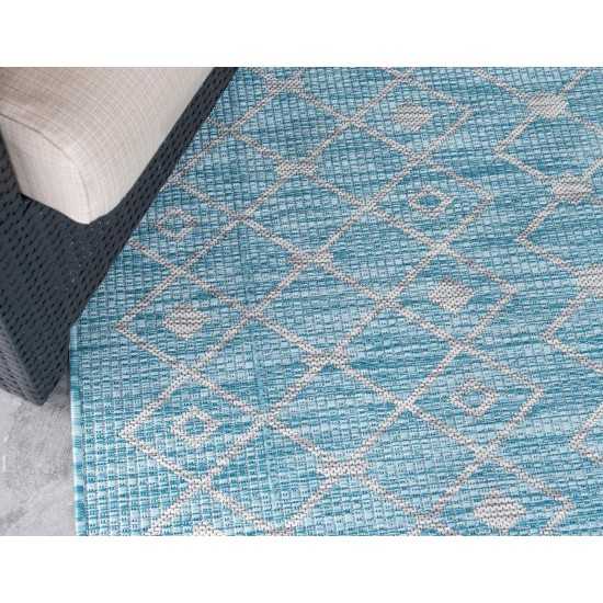 Rug Unique Loom Outdoor Trellis Aqua Blue Round 3' 3 x 3' 3