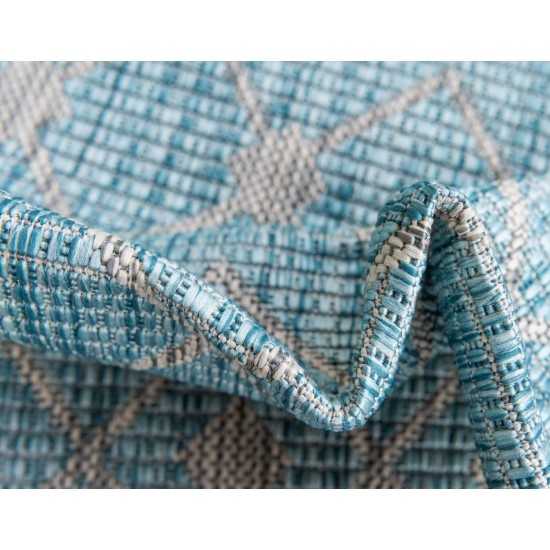 Rug Unique Loom Outdoor Trellis Aqua Blue Round 3' 3 x 3' 3