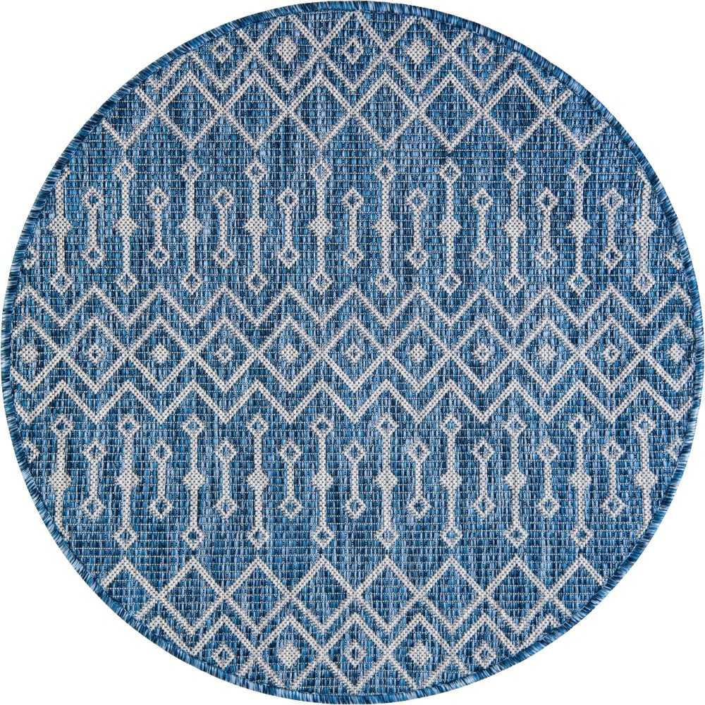 Rug Unique Loom Outdoor Trellis Blue Round 3' 0 x 3' 0