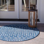 Rug Unique Loom Outdoor Trellis Blue Round 3' 0 x 3' 0