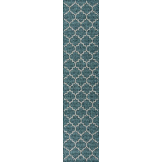 Rug Unique Loom Outdoor Trellis Teal Runner 2' 7 x 12' 0