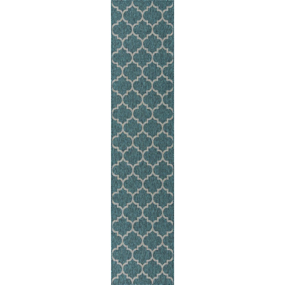 Rug Unique Loom Outdoor Trellis Teal Runner 2' 7 x 12' 0