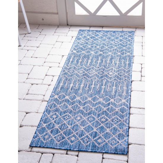 Rug Unique Loom Outdoor Trellis Blue Runner 2' 7 x 12' 0