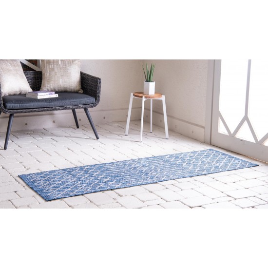 Rug Unique Loom Outdoor Trellis Blue Runner 2' 0 x 10' 0