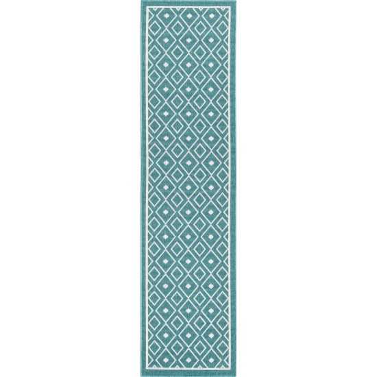 Rug Unique Loom Outdoor Trellis Teal Runner 2' 0 x 8' 0