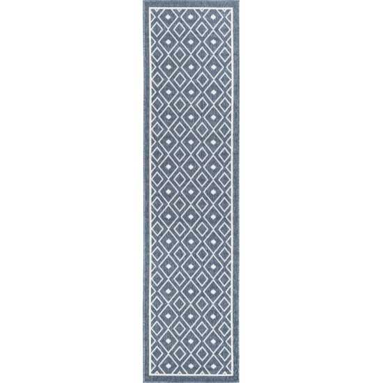 Rug Unique Loom Outdoor Trellis Navy Blue Runner 2' 0 x 8' 0