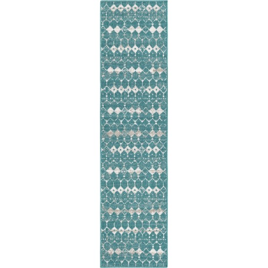 Rug Unique Loom Outdoor Trellis Teal Runner 2' 0 x 8' 0