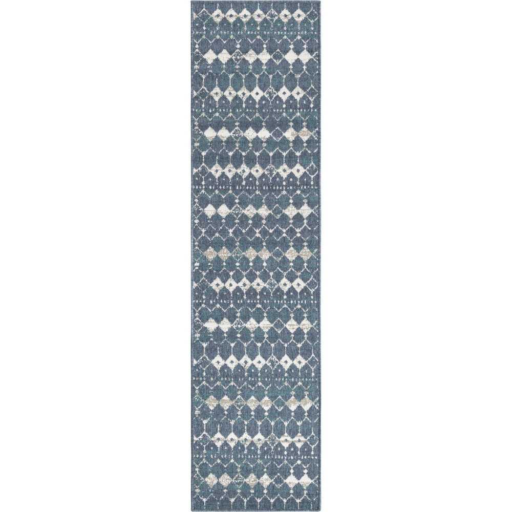 Rug Unique Loom Outdoor Trellis Navy Blue Runner 2' 0 x 8' 0