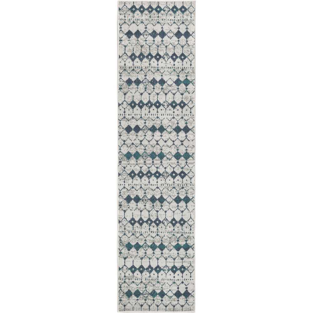 Rug Unique Loom Outdoor Trellis Ivory/Blue Runner 2' 0 x 8' 0