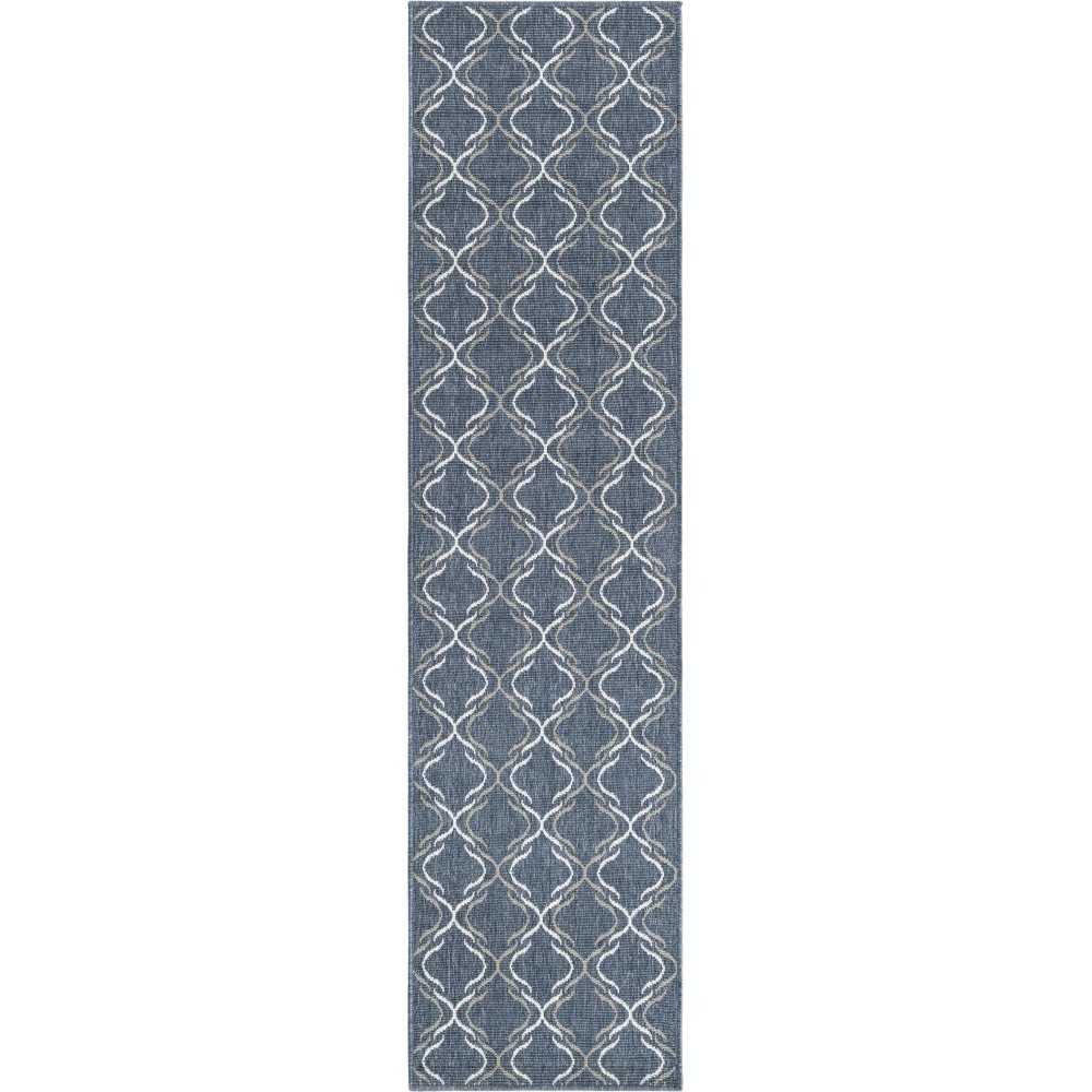 Rug Unique Loom Outdoor Trellis Navy Blue Runner 2' 0 x 8' 0