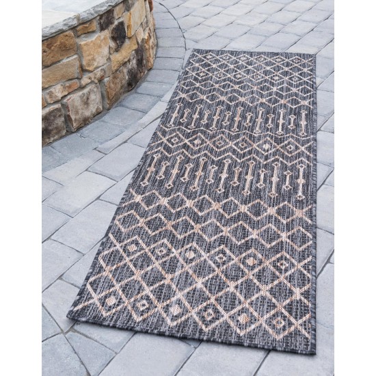 Rug Unique Loom Outdoor Trellis Charcoal Gray Runner 2' 0 x 8' 0