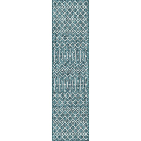 Rug Unique Loom Outdoor Trellis Teal Runner 2' 0 x 8' 0